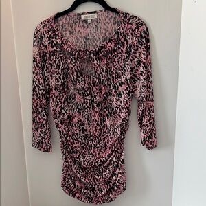 Jennifer Lopez Pink and Black Animal Print Blouse Size L